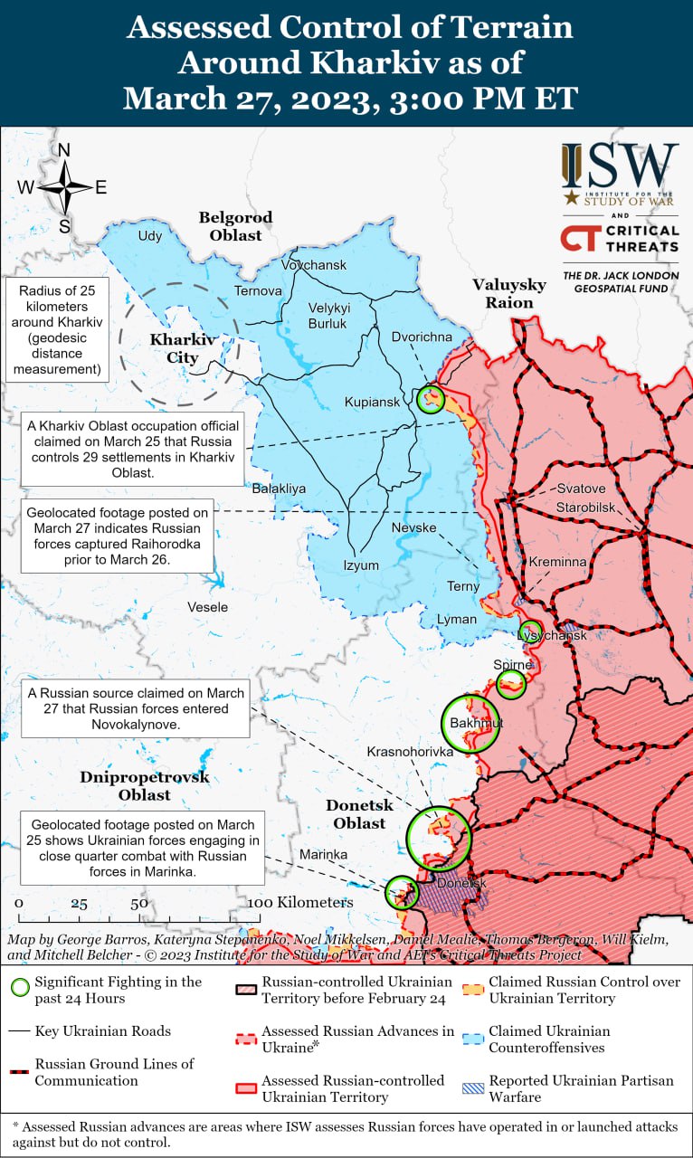 Карти бойових дій в Україні 27 березня від Інституту вивчення війни