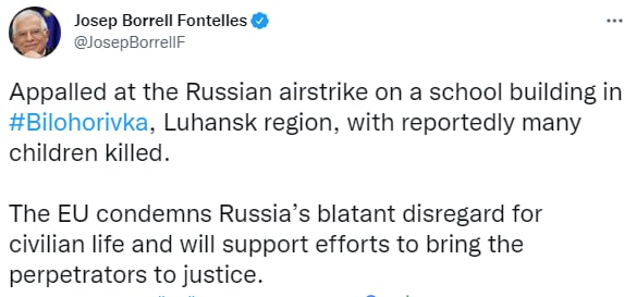 Боррель заявил, что после авиаудара в Белогоровке погибли дети
