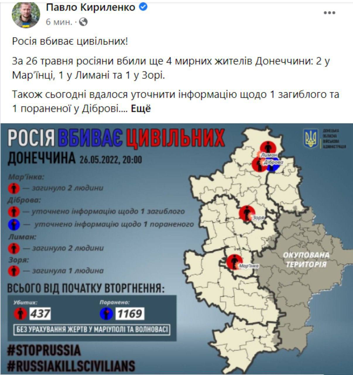 Губернатор Донецкой области рассказал о погибших за день 26 мая