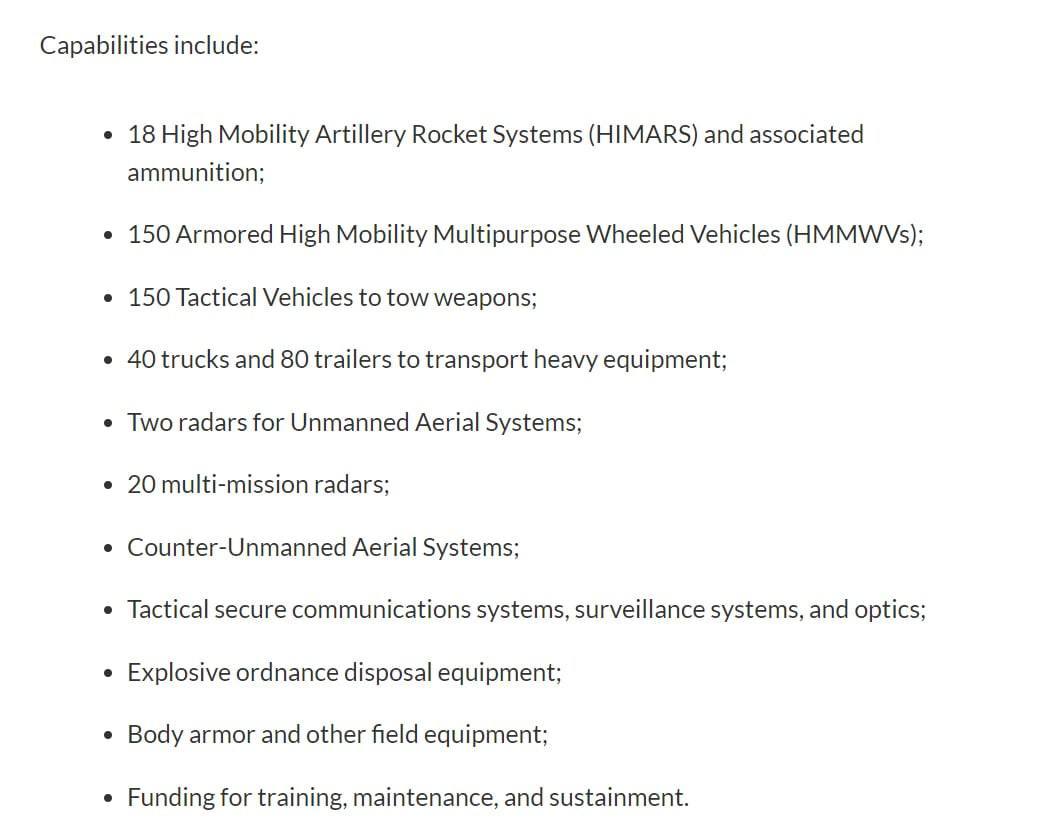 Список вооружения для Киева от США