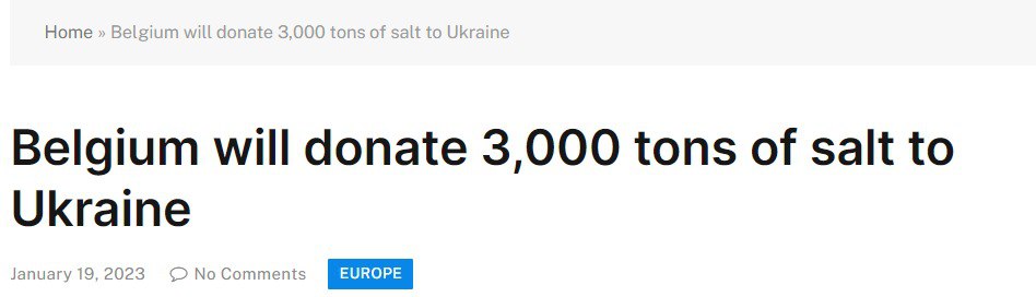 Бельгия отправит в Украину три тысячи тонн дорожной соли