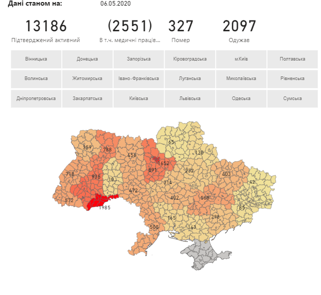 Данные на 6 мая в Украине