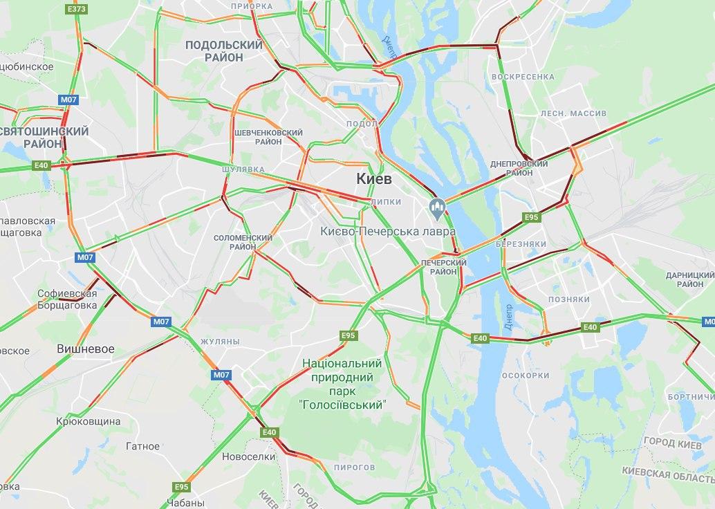 Пробки в Киеве 19 мая. Скриншот: Google Maps