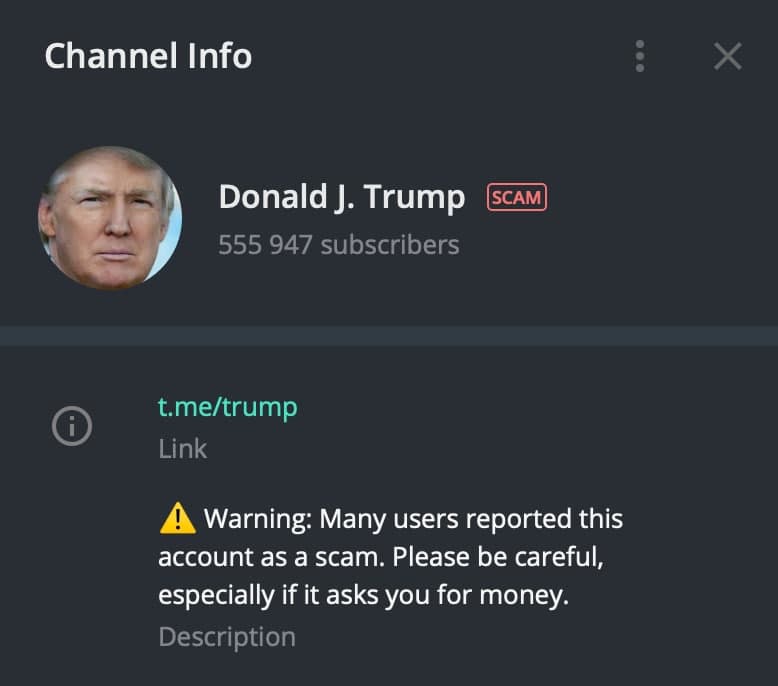 Скриншот из Telegram якобы Трампа