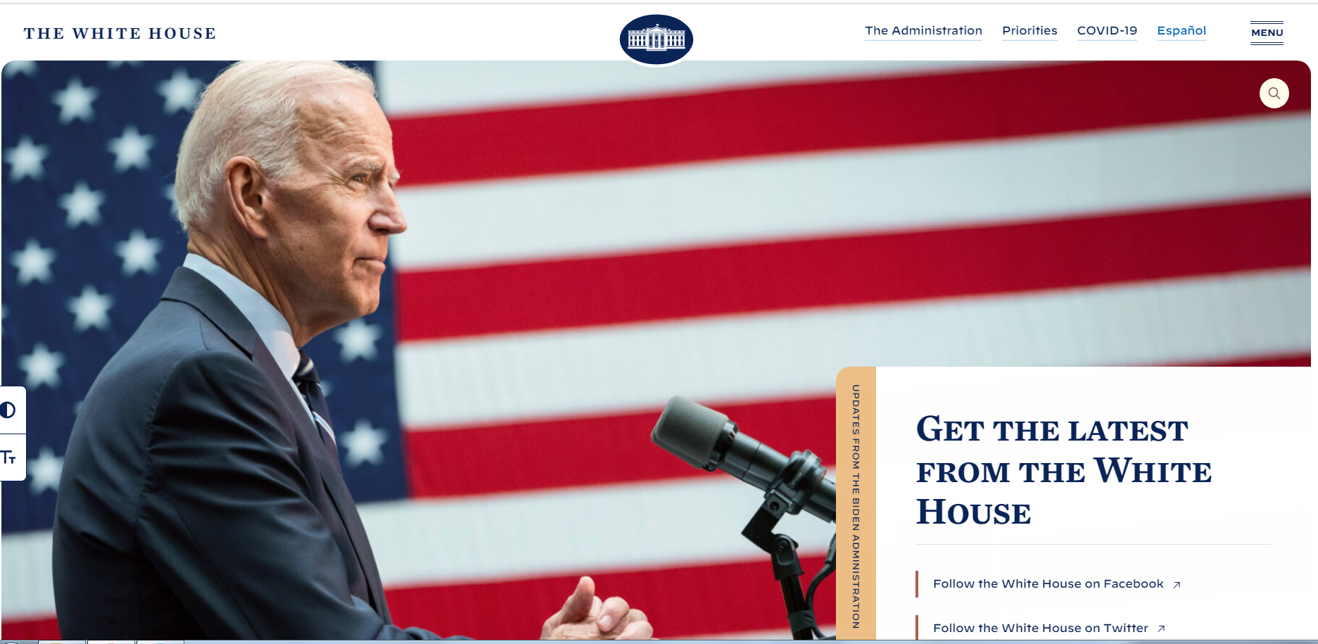 Стартовая страница сайта Белого дома