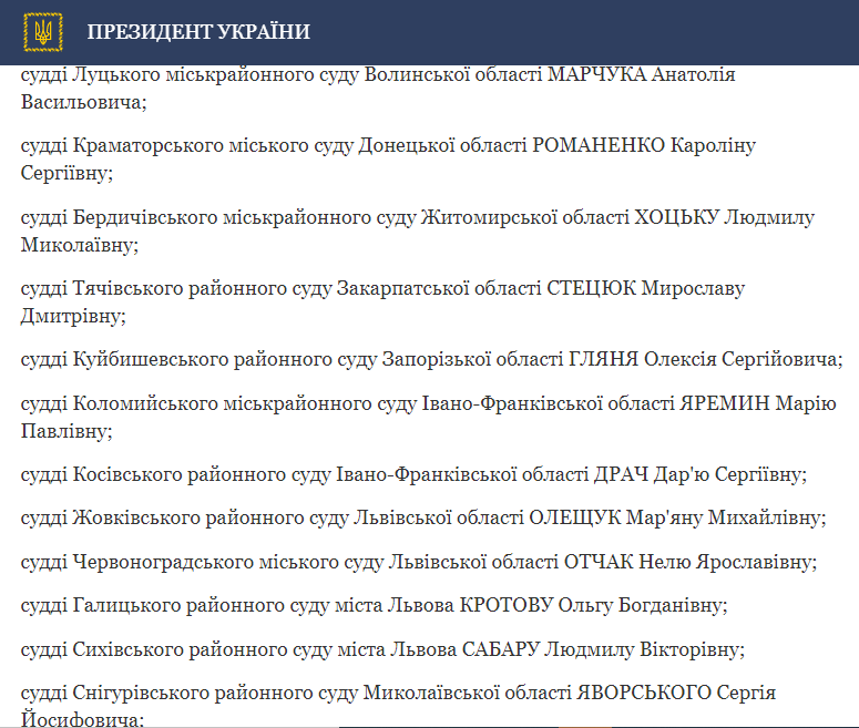 Зеленский подписал указ о назначении судей