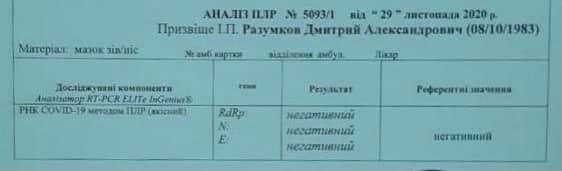 Разумков получил негативный тест на коронавирус. Скриншот: facebook.com/people/Дмитро-Разумков