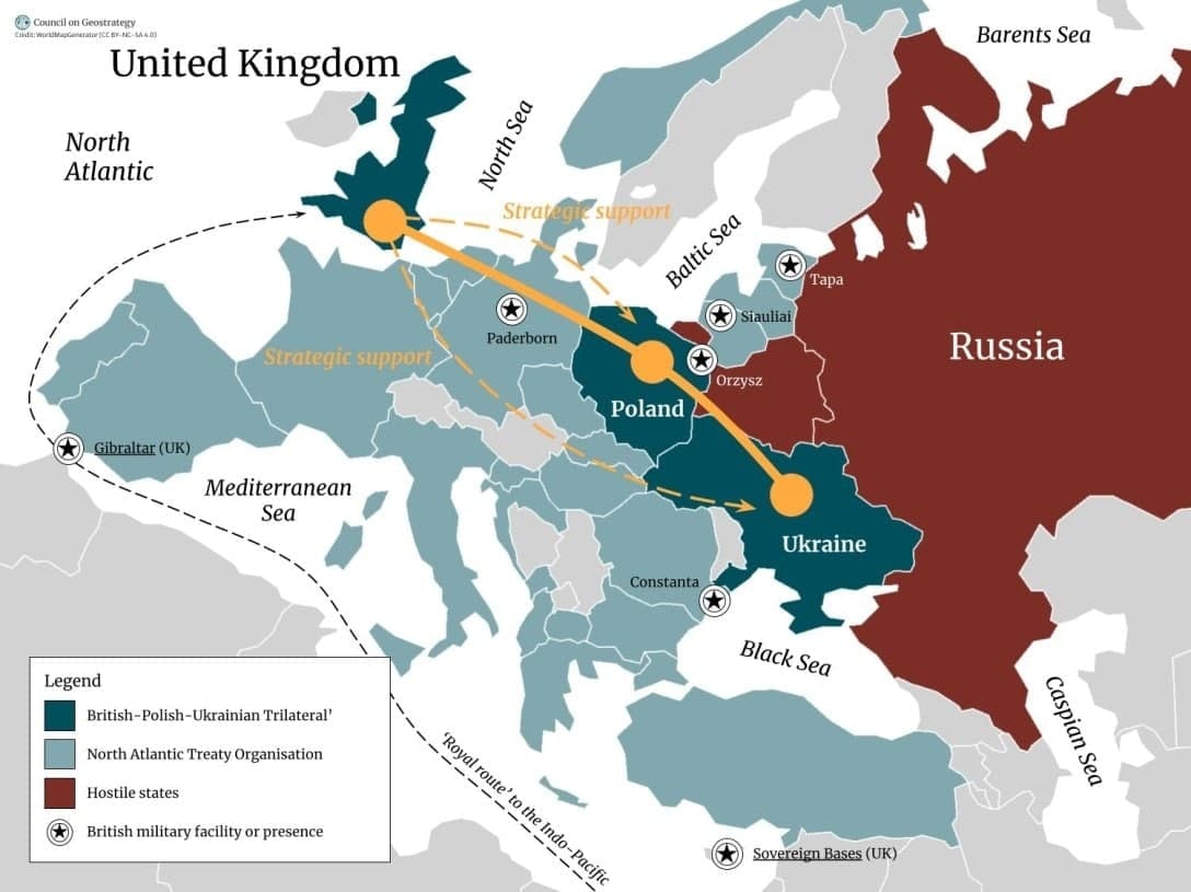 Карта тройственного союза с Британией, Польшей и Украиной