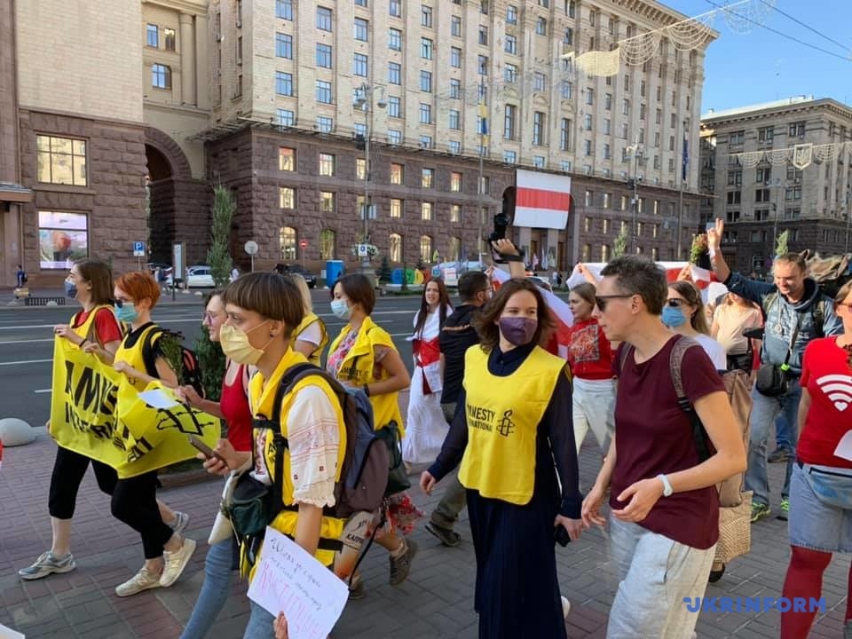 Марш солидарности с белорусскими женщинами в Киеве. Фото: Олег Давыденко, Укринформ&nbsp;