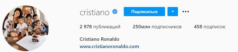 Аккаунт Роналду в Instagram собрал рекордное количество подписчиков за всю историю соцсети. Скриншот: Инстаграм