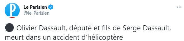 На вертолете разбился французский политик-миллиардер Оливье Дассо. Скриншот: Твиттер