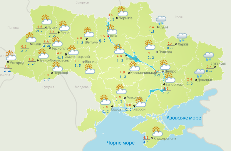 Синоптики рассказали, в каких областях Украины последняя неделя зимы начнется с осадков. Скриншот: Укргидрометцентр