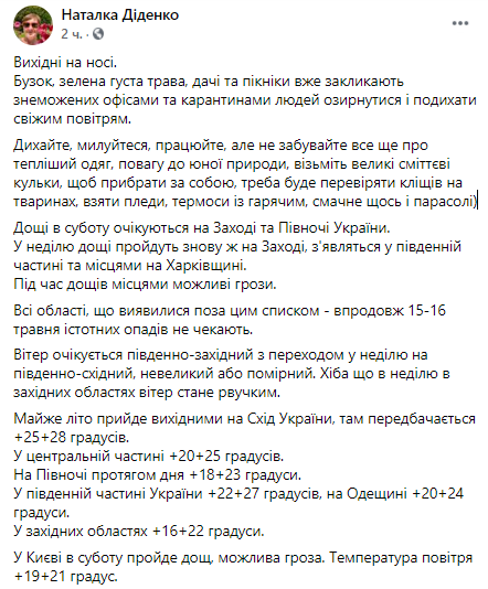 По-летнему тепло, но с дождливо. Синоптик рассказала, какая будет погода на выходных