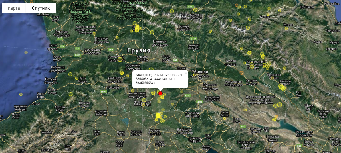 В Грузии второй раз за неделю произошло землетрясение. Скриншот: facebook.com/ies.nsmc