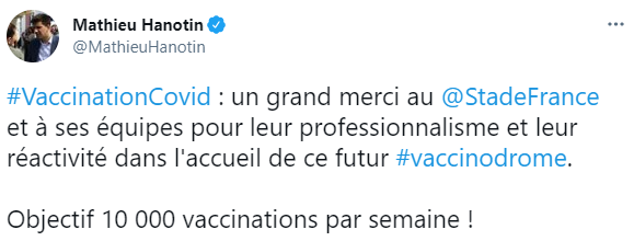 На стадионе во Франции устоят вакцинодром. Скриншот: twitter.com/MathieuHanotin