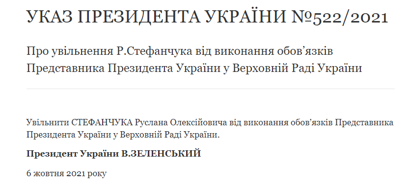 Зеленский освободил Стефанчука от исполнения обязанностей своего представителя в Раде