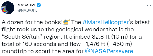 В рамках миссии NASA вертолет летал на Марсе. Скриншот из твиттера