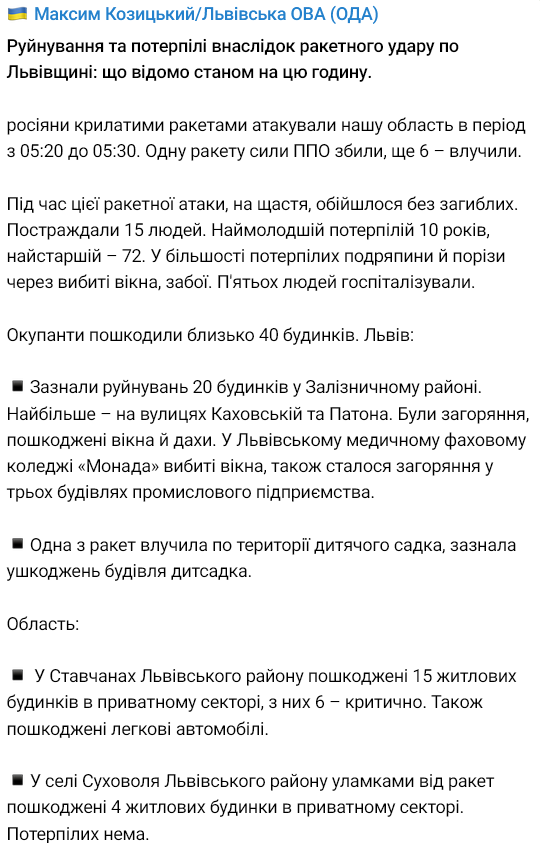 Последствия атаки РФ по Львову и области