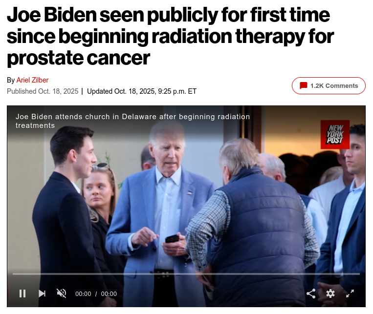 Снимок заголовка на nypost.com - Джо Байден впервые появился на публике после начала лечения онкологии