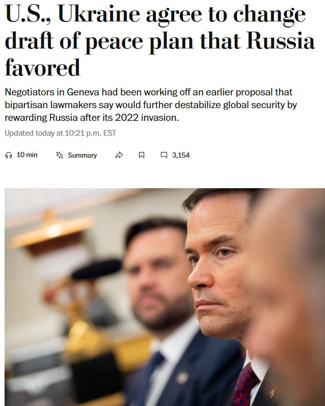 Знімок заголовка на washingtonpost.com - Прихильники Трампа поспішають Зеленського підписати мирний план США