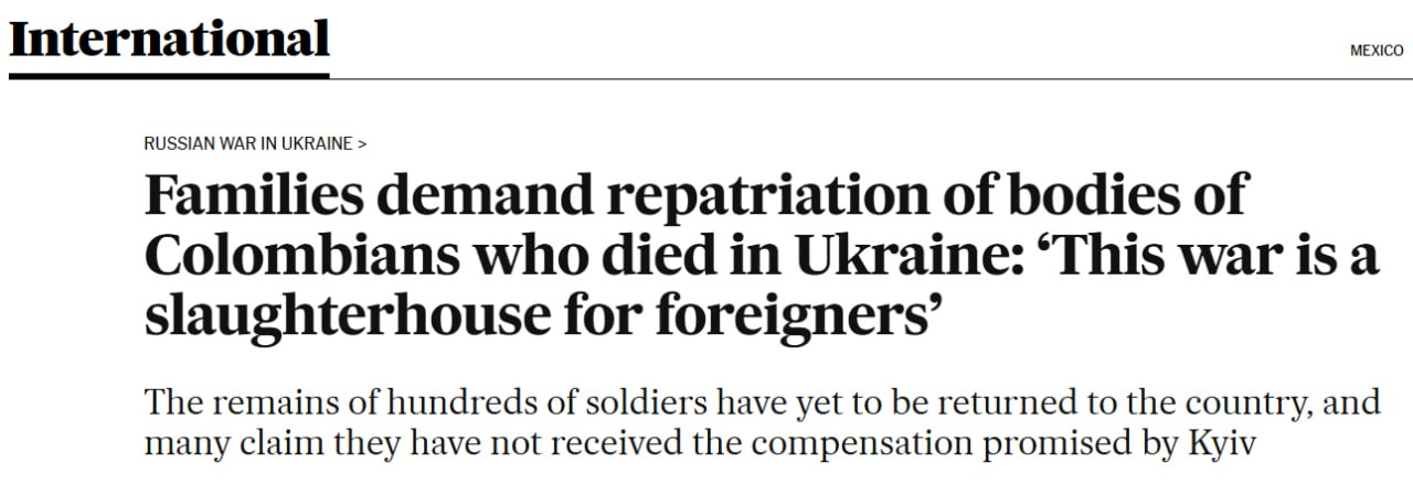 Снимок заголовка на elpais.com &ndash; колумбийцы рассказали о службе по контракту в ВСУ на войне с Россией