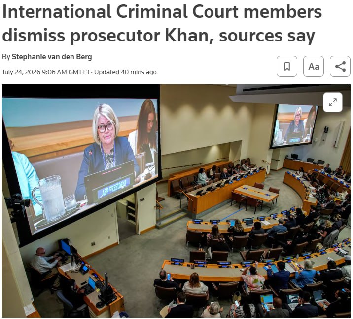 Снимок заголовка на reuters.com &ndash; Прокурор МУС Карим Хан уволен из-за обвинений в домогательствах