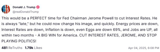 Знімок повідомлення на truthsocial.com