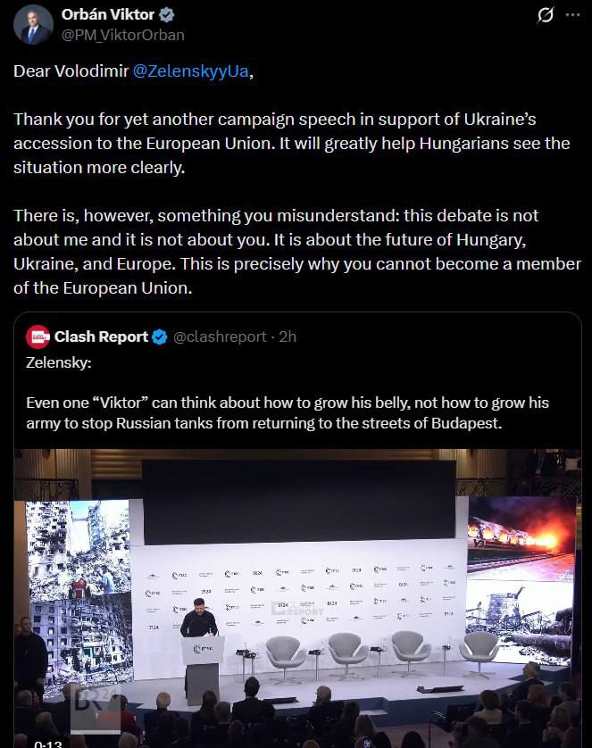 Знімок публікації Орбана у соцмережі Х &ndash; прем'єр Угорщини відповів на критику президента України