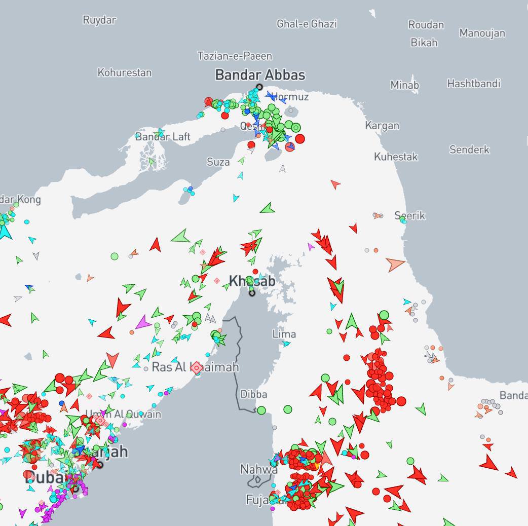 Карта руху суден через Ормузьку протоку