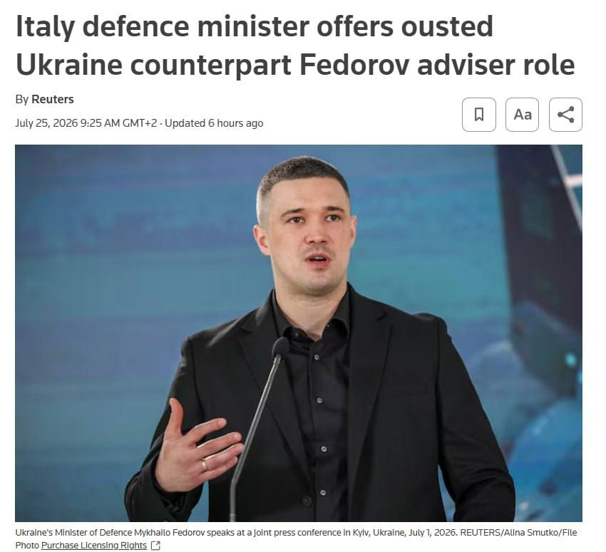 Зображення заголовка на reuters.com – Федорову запропонували посаду в Міноборони Італії