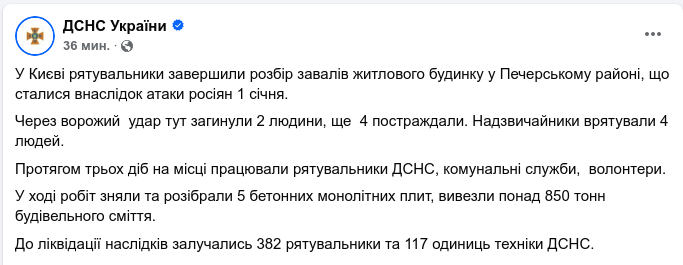 Снимок сообщения на facebook.com/MNS.GOV.UA/