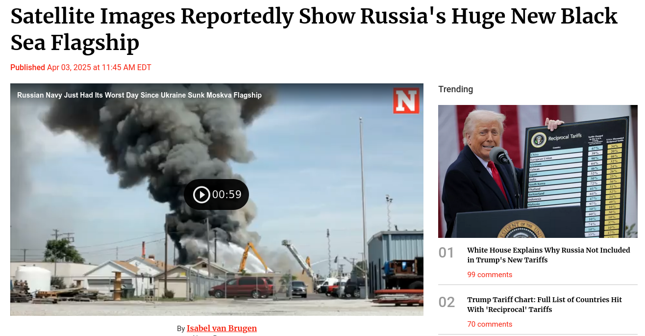 Снимок заголовка на newsweek.com/satellite-images-russia-black-sea-ship-crimea-2054878