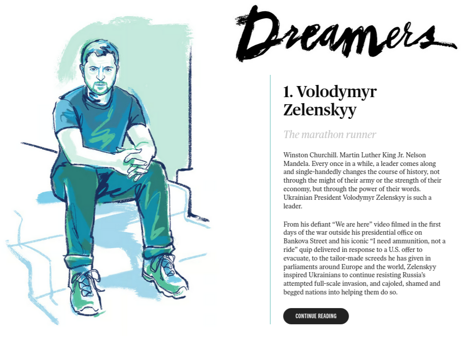 Снимок рейтинга Зеленского в Politico