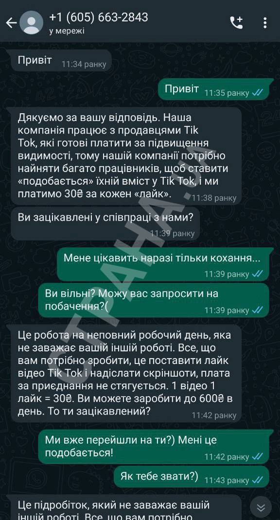 Снимок диалога с мошенниками в Телеграм