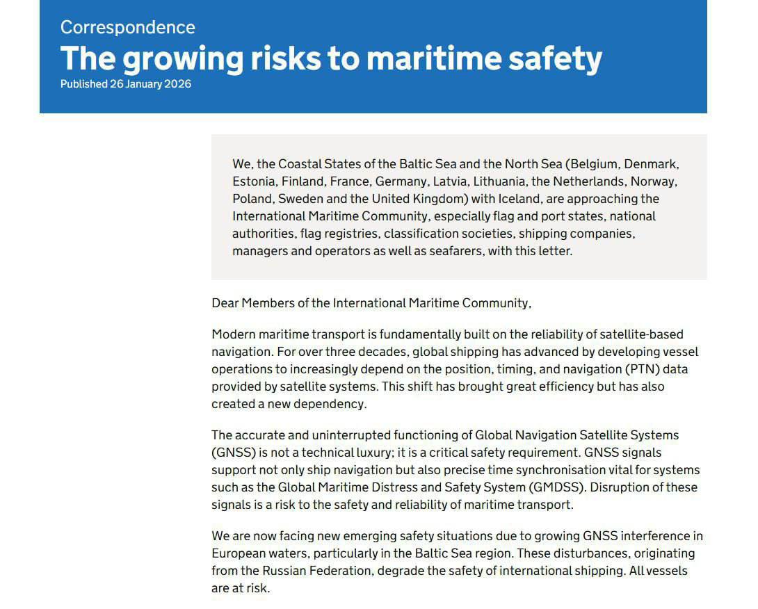 Знімок публікації про закриття Балтійського моря для тіньового флоту Росії. Джерело - Телеграм